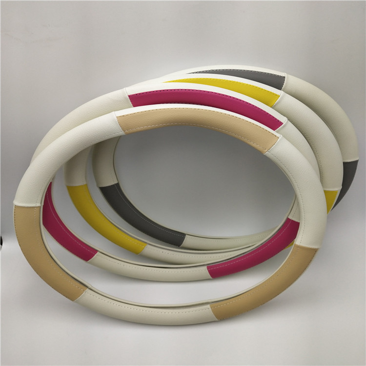 批发新款出口外销4季通用38CM6节双色拼接汽车方向盘套汽车把套