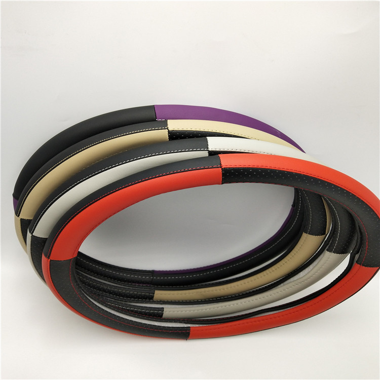 汽车用品出口外销4季通用38CM4节双色拼接汽车方向盘套汽车把套细节图