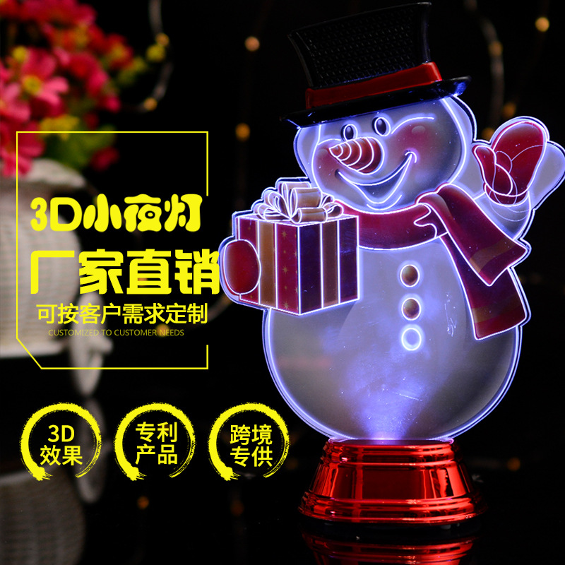 Creative products: 3D acrylic Santa Claus Snowman night lights, new and unique gifts, cross-border bestsellers Application Scenario