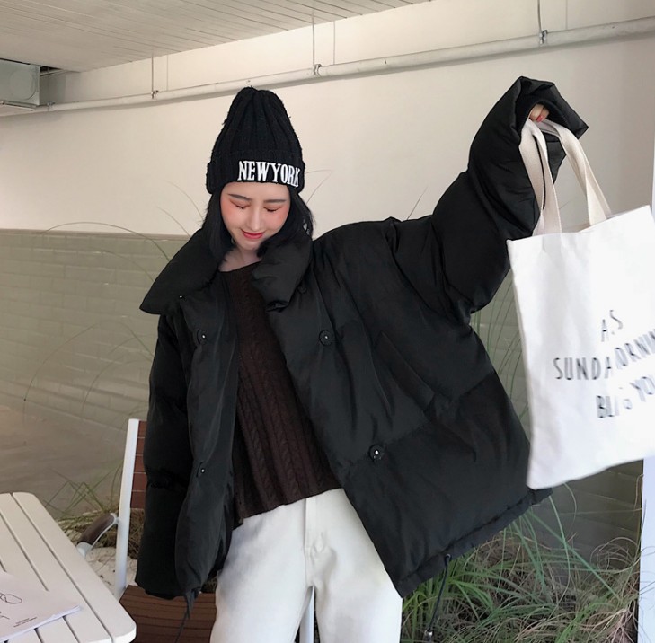 New large size thick bread coat down jacket cotton jacket students stand collar short coat female
