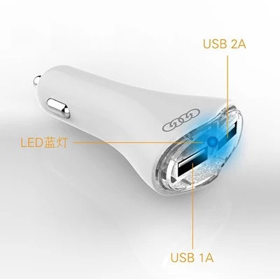 Intelligent dual USB car charger, 1A2A high-current car charger, cigarette lighter charger, multi-functional mobile phone car charger Specification image