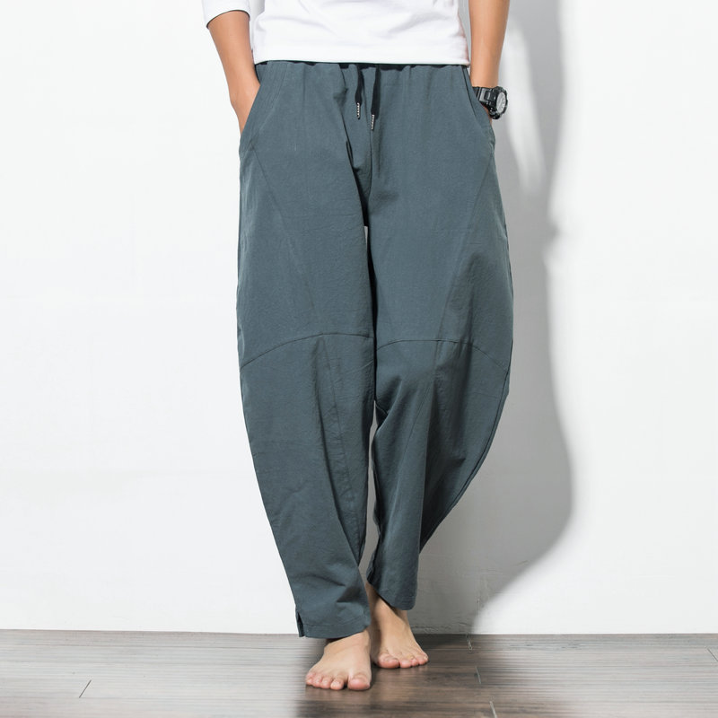 2019 Spring/Summer new Chinese-style men's casual pants, Helen all-season pants, loose, plus-size wide-leg pants, trendy beach pants