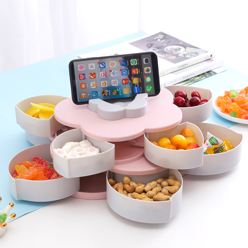 抖音双层旋转果盘花瓣造型干果盘零食收纳盘家用客厅糖果盘干果盘