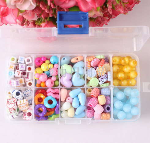 "Little Ten Grids diy Handicraft Material Pack for Children: String beads, loose beads, bead necklace, Hair rope, and educational.