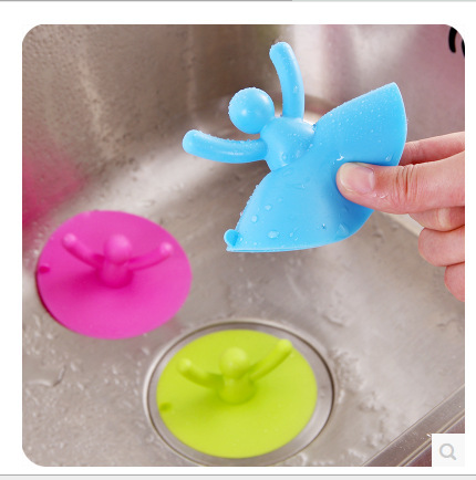 Cute little figures can lift the sink water-blocking plug, silicone floor drain cover, kitchen and bathroom bathtub odor-proof sewer cover details Picture