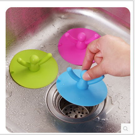 Cute little figures can lift the sink water-blocking plug, silicone floor drain cover, kitchen and bathroom bathtub odor-proof sewer cover