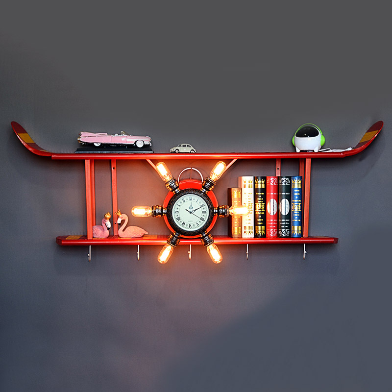 复古铁艺双翼飞机置物架壁灯网咖酒吧餐厅墙壁装饰架细节图