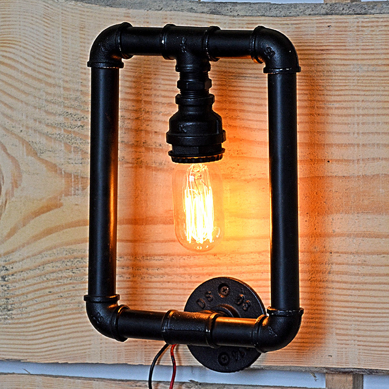 European industrial style simple square bar exhibition hall cafe home iron pipe lamp retro metal pipe wall lamp