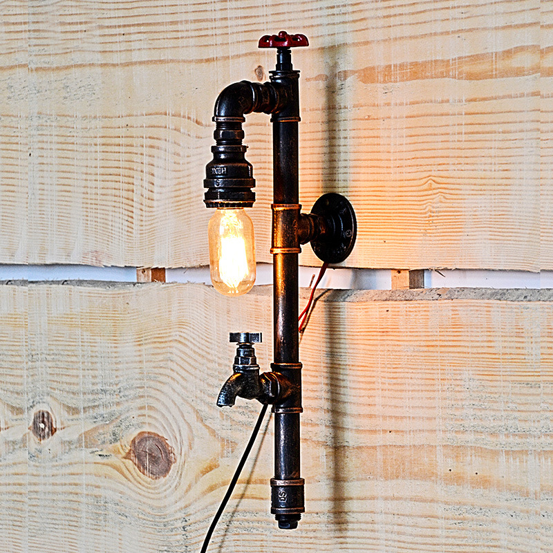 LOFT industrial wall light Faucet shape bar hall, cafe metal iron pipe light retro pipe wall light