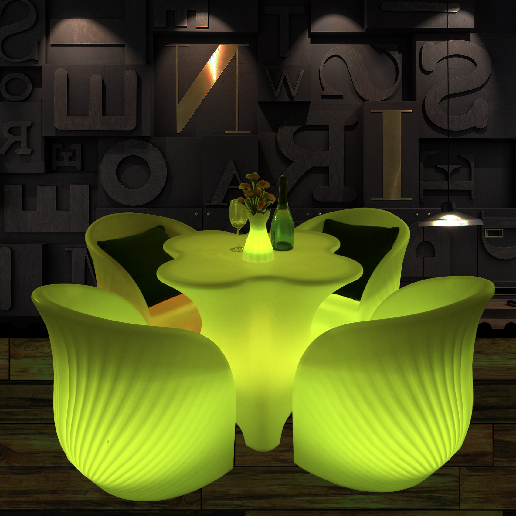 led发光桌椅组合咖啡厅创意遥控七彩变色梅花桌椅 防水细节图