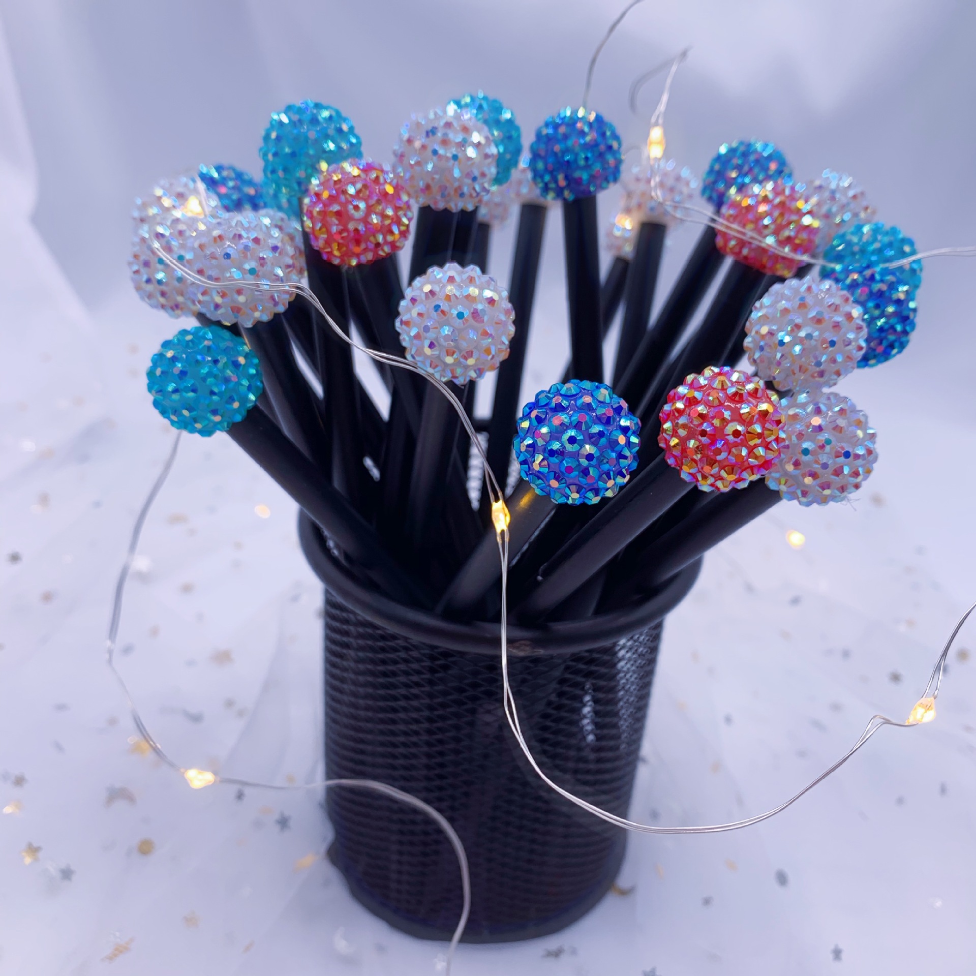 圆杆彩色钻球黒木铅笔HB可定制logo印字酒店餐厅广告铅笔