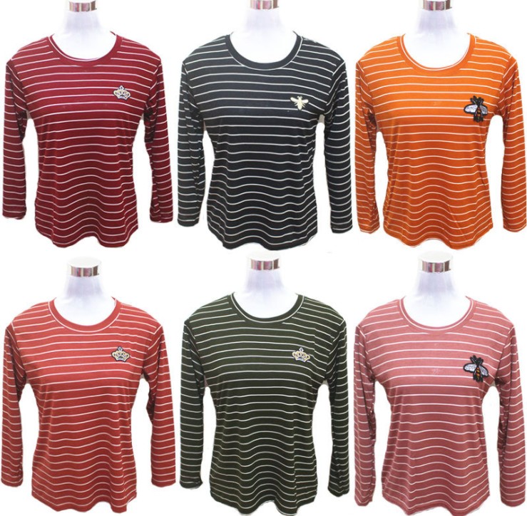 Spring and autumn tops, round-neck long-sleeved T-shirts for mothers, loose clothes for middle-aged and elderly people aged 40 to 50