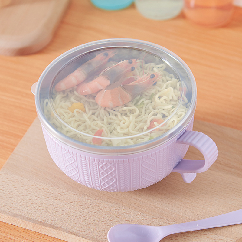 Stainless steel instant noodle bowl, instant noodle cup, large lid, heat-insulating double-layer bowl, extra thick fresh-keeping bowl, large-capacity bento box details Picture