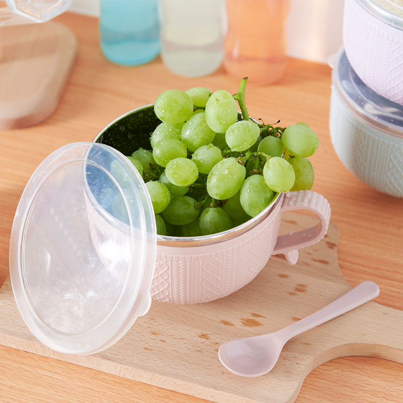 Stainless steel instant noodle bowl, instant noodle cup, large lid, heat-insulating double-layer bowl, extra thick fresh-keeping bowl, large-capacity bento box Specification image