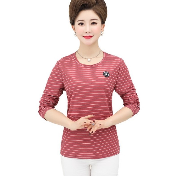 Spring and autumn tops, round-neck long-sleeved T-shirts for mothers, loose clothes for middle-aged and elderly people aged 40 to 50 Specification image