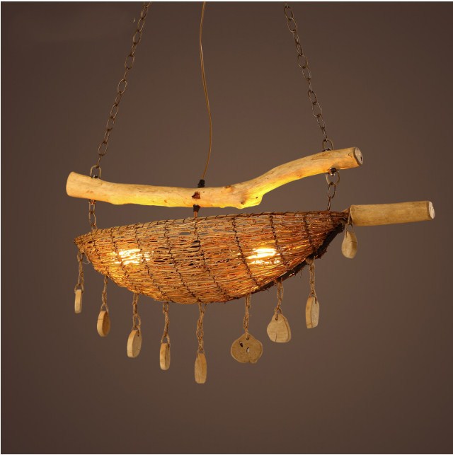 Chinese hotel Nongjiale teahouse restaurant chandelier Japanese wood art rattan art bamboo weaving chandelier full figure