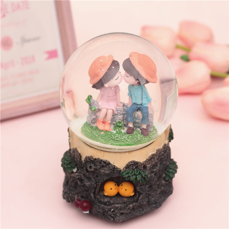 情人节礼物情侣水晶球摆件桌面玻璃球送女生浪漫生日礼品白雪花球细节图