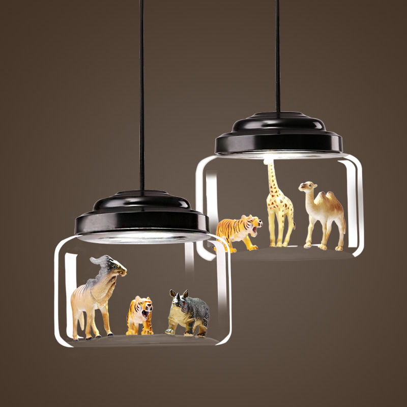 Animal glass chandelier Nordic restaurant bar chandelier Cafe creative personalized bedroom children room bedroom chandelier