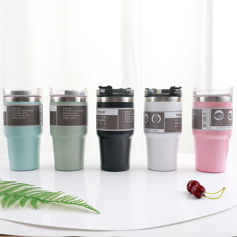 600ML large capacity 12# coffee cup 304 stainless steel car thermos cup with straw thumbnail