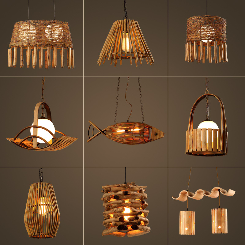 Chinese hotel Nongjiale teahouse restaurant chandelier Japanese wood art rattan art bamboo weaving chandelier Application Scenario