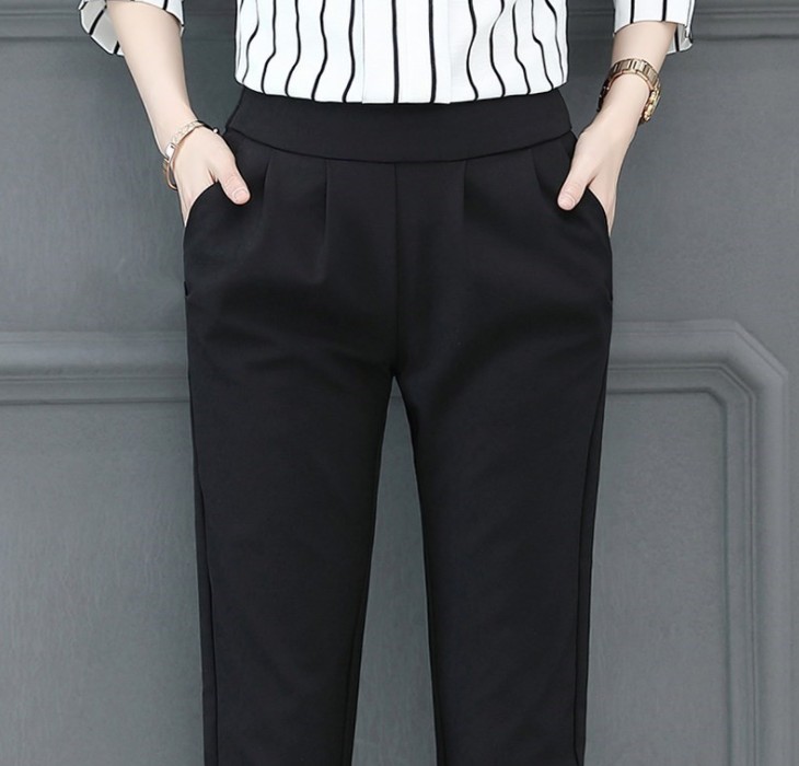 Harun pants Women's summer thin nine-inch straight dress pants, black long pants, casual petite feet. details Picture