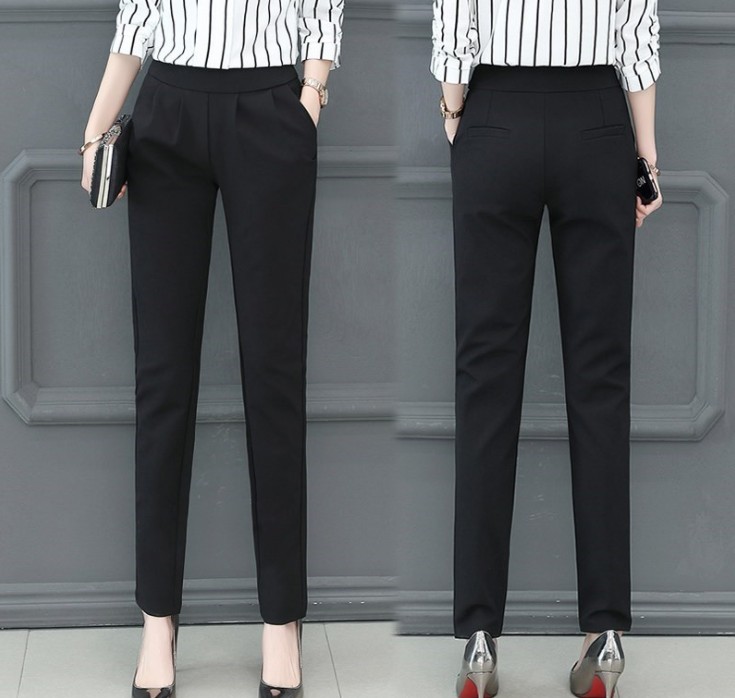 Harun pants Women's summer thin nine-inch straight dress pants, black long pants, casual petite feet.
