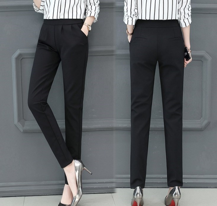 Harun pants Women's summer thin nine-inch straight dress pants, black long pants, casual petite feet. Specification image