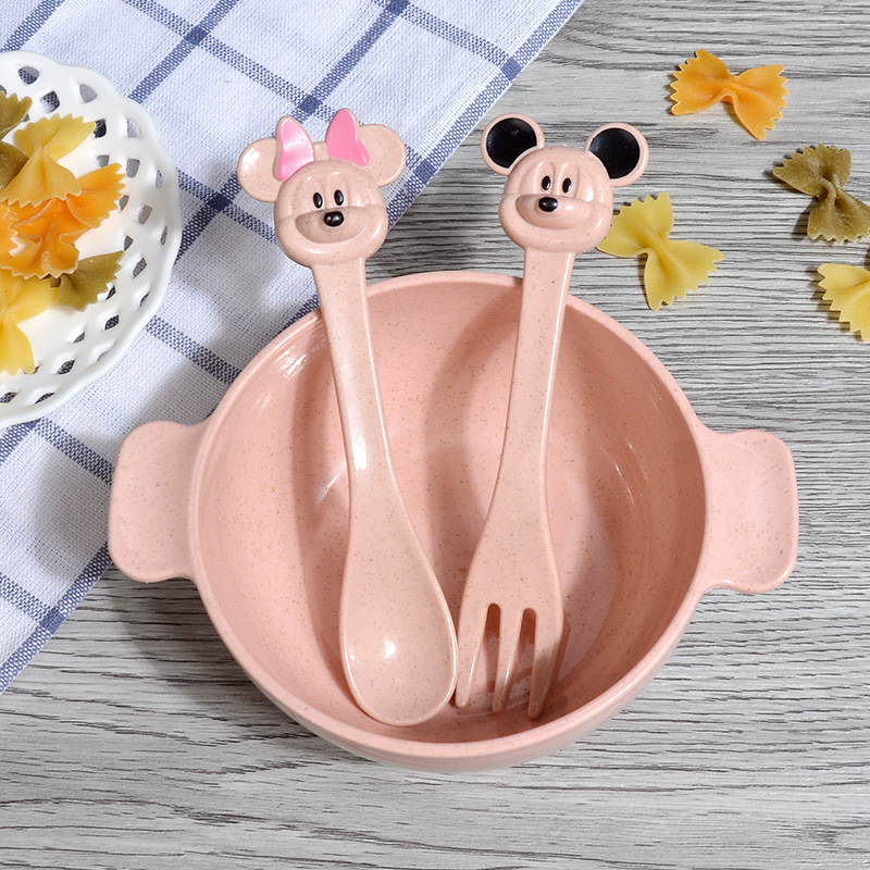 麦趣味小麦环保家用可爱卡通儿童餐具礼品幼儿园创意订制叉勺碗套