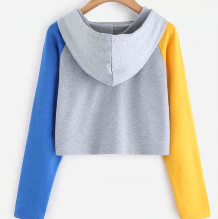 Autumn hooded long sleeve color matching casual short hoodie women