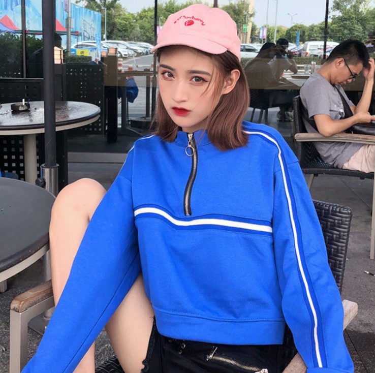 High-neck Haraju-style loose and versatile half-zipper pullover hoodie jacket, student top Specification image