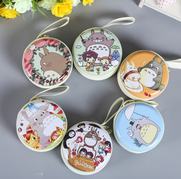 Creative cartoon Tinplate coin purse Mini portable round zipper earphone purse coin purse