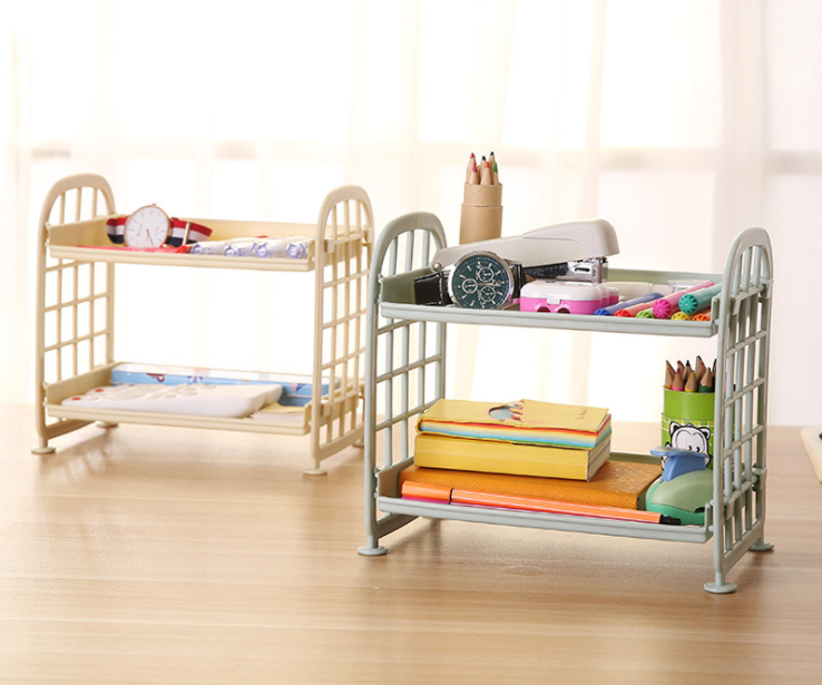 Creative two-layer hollowed-out plastic storage rack, desktop kitchen organizing rack, bathroom double-layer cosmetics storage rack