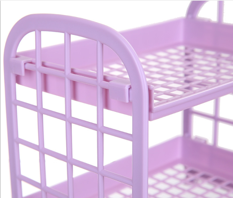 Creative two-layer hollowed-out plastic storage rack, desktop kitchen organizing rack, bathroom double-layer cosmetics storage rack Application Scenario