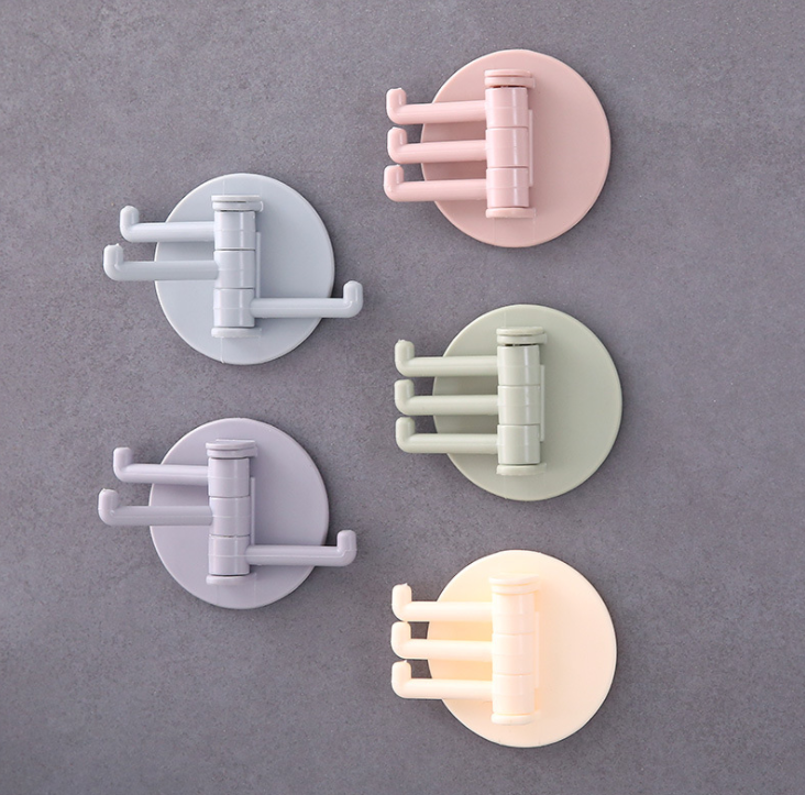 Nordic-style strong, seamless adhesive hook, nail-free, load-bearing 3-piece rotating hook, kitchen and bathroom wall hanging hook Application Scenario