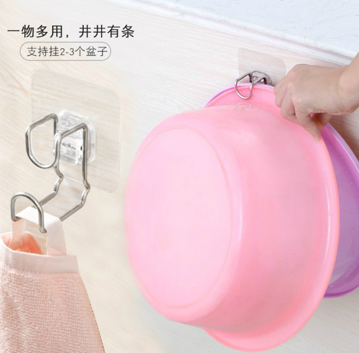 Multi-functional stainless steel washbasin hook, seamless hook, nail-free adhesive hook, bathroom washbasin stand Application Scenario