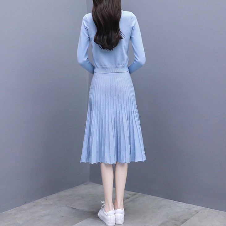 New chanel-style knitted sweater, women's top, woolen skirt, sweet two-piece set, pleated skirt details Picture