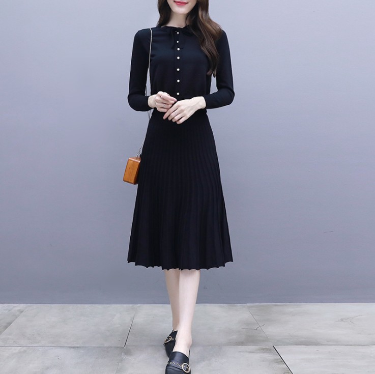 New chanel-style knitted sweater, women's top, woolen skirt, sweet two-piece set, pleated skirt Specification image