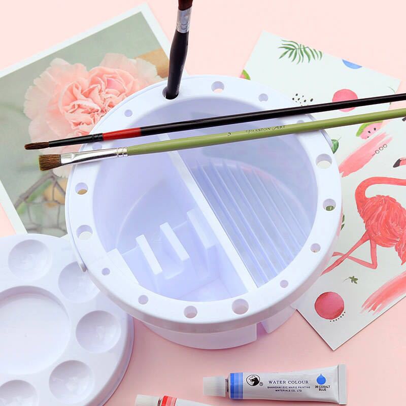 塑料调色盘洗笔桶多功能水桶学生美术用手提涮笔筒绘画水粉水彩