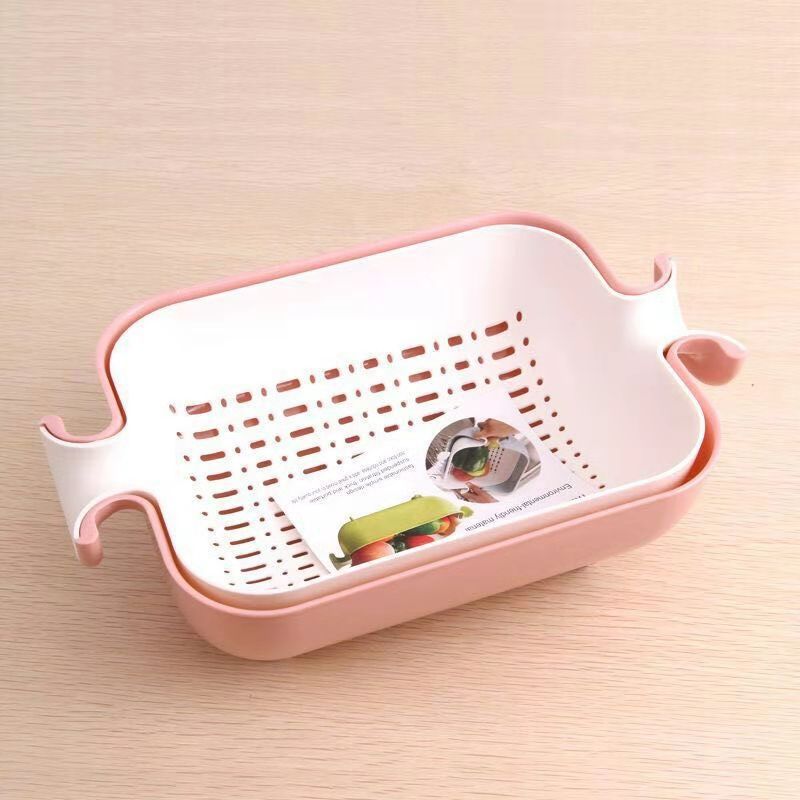 日本创意双层方型翻转沥水篮塑料水果篮滴水盆漏盆厨房洗菜盆果盘产品图