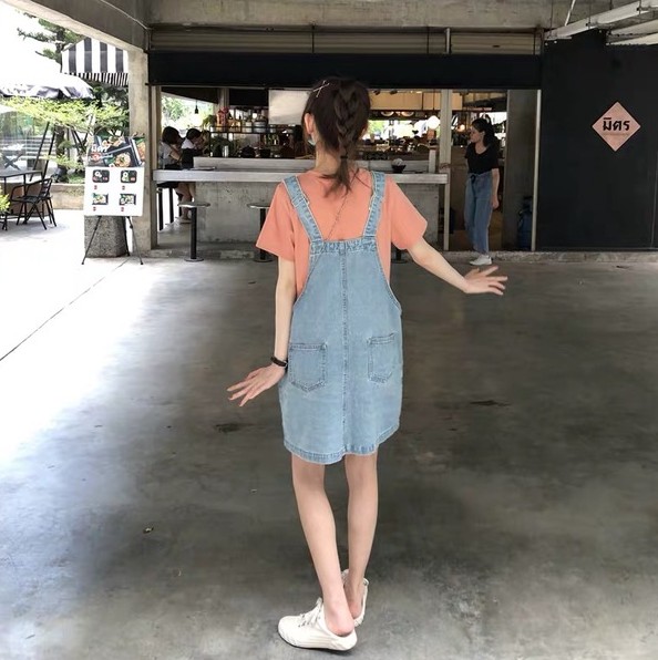 刺绣小花 学院风减龄宽松显瘦背带裙韩版牛仔裙女夏细节图