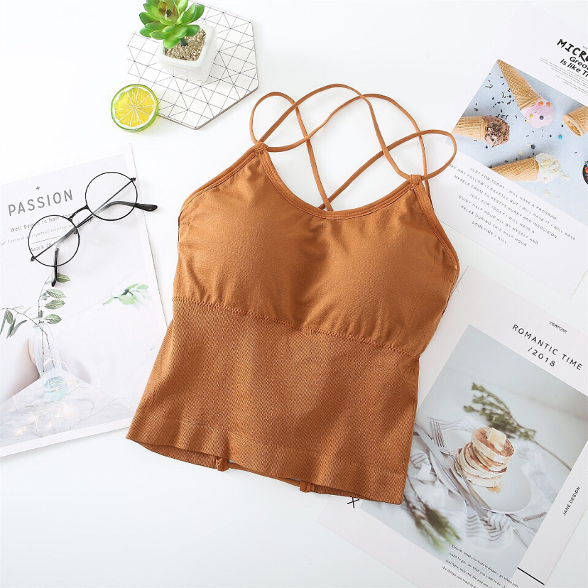 Mei Dai Fang Summer Backless Beauty Back Outside To Wear Cross Halter Vest Hollowed Out Chest Wrap Underwear With Chest Pad Application Scenario