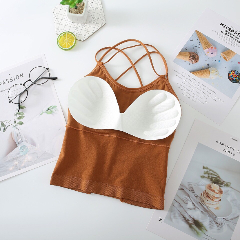 Mei Dai Fang Summer Backless Beauty Back Outside To Wear Cross Halter Vest Hollowed Out Chest Wrap Underwear With Chest Pad details Picture
