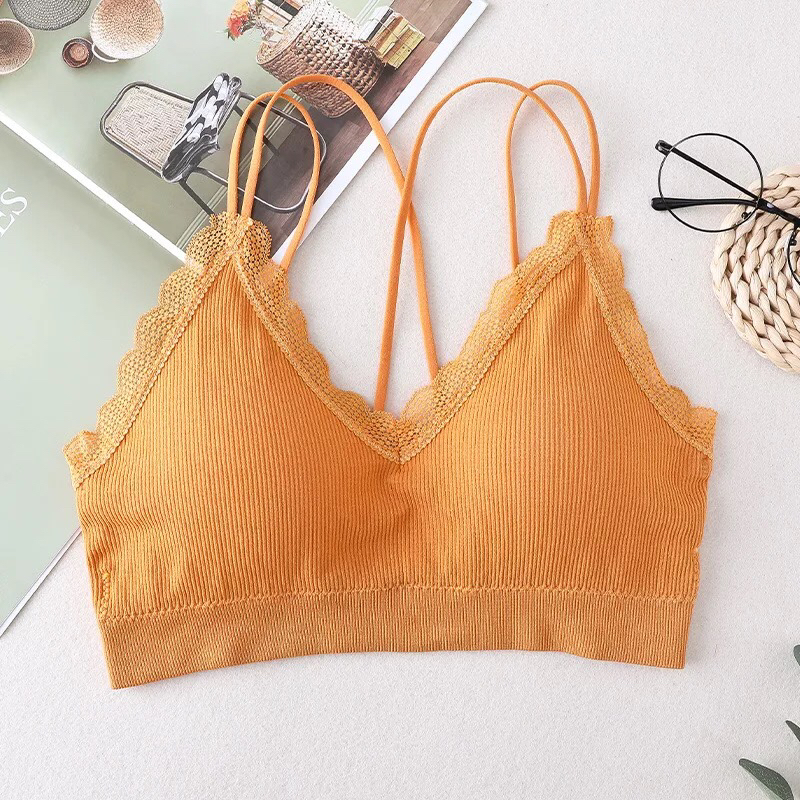 Mei Delfong Seamless Lace Thread Beauty Back Wrap Chest Top Top No Underwire Sexy Cross Strap Vest Base Underwear details Picture