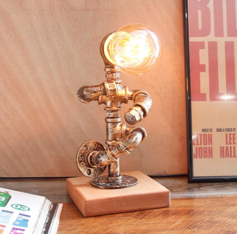 Industrial style antique copper robot water pipe iron desk lamp personalized creative retro bedroom bedside lamp