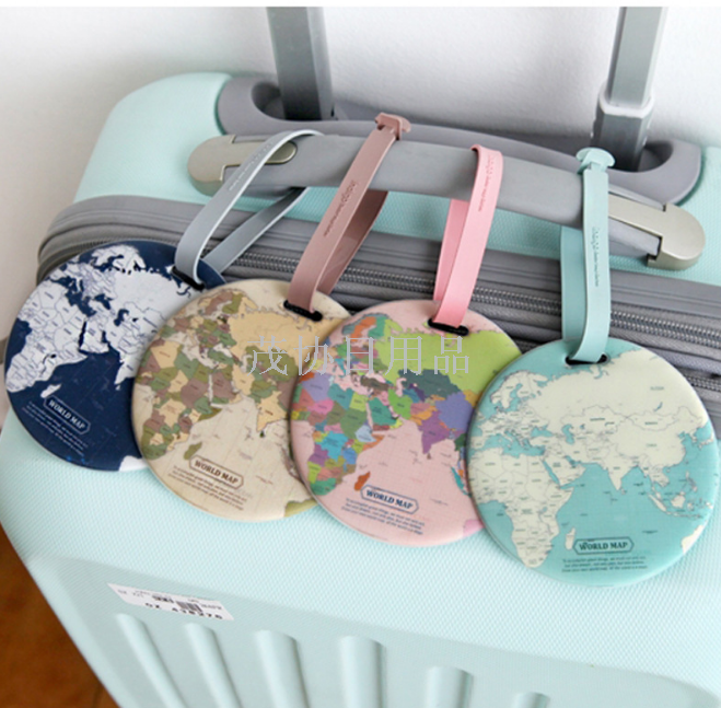 World map luggage tag Round Earth luggage tag high frequency hot pressed PVC luggage tag
