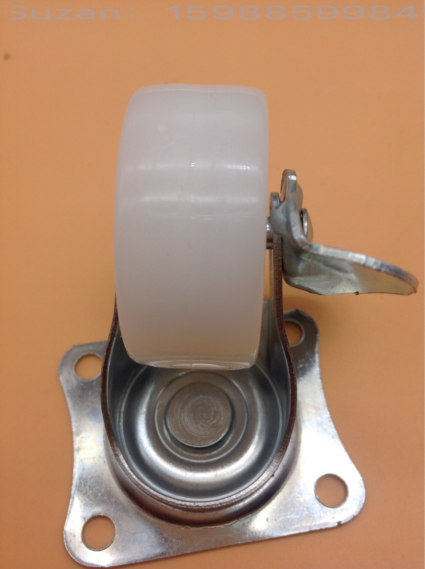 Gimbal caster flat bottom runner with brake white PP gimbal caster
