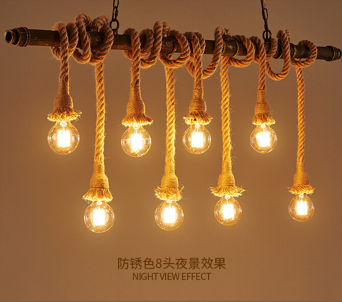 American industrial style retro wrought iron bar, cafe and restaurant personalized creative corridor staircase plumbing rope chandelier full figure