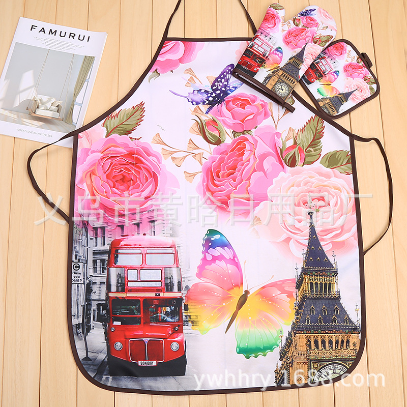 【LOVELY HOME】【持嘉】微波炉手套垫子围裙三件套 厨用套装 隔热手套 烤箱烘焙手套 耐高温烤箱隔热手套图