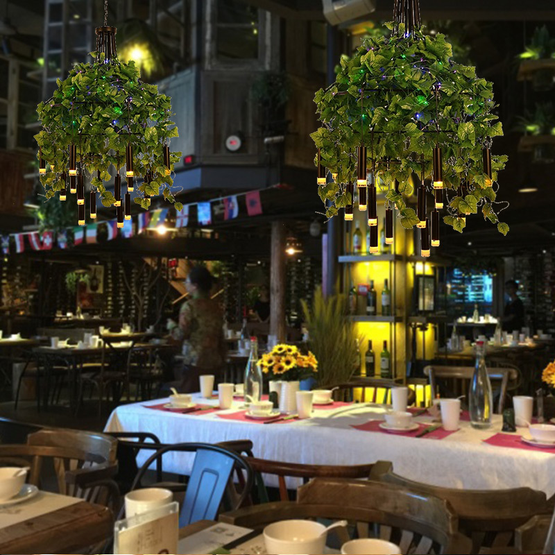 Diffuse coffee restaurant green plant lamps industrial wind star plant chandelier