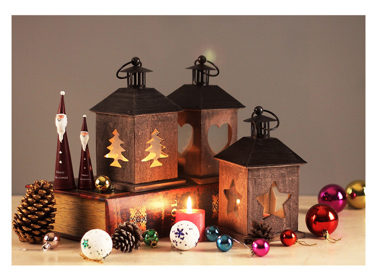 复古木质头圣诞风灯烛台摆件创意蜡烛家居装饰品客厅摆设